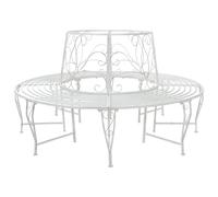 sephironlbb Banc d'arbre Rond en Acier Blanc Antique 8 Places Ø 160 x 89 cm avec Dossier Floral pour Jardin terrasse Patio extérieur Convivial et résistant aux intempéries