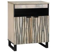 sephironlbb Buffet Rectangulaire en Bois de Manguier Massif Blanc et Noir 60x33,5x75 cm avec 2 Portes, Rangement Durable pour Salon Salle à Manger Cuisine, Meuble Bahut Commode Etagère Organisateur