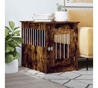 sephironlbb Cage pour chien style meuble chêne fumé 55 x 80 x 68 cm en bois avec porte verrouillable, ventilation, construction en acier stable, table d'appoint de salon, lieu de retraite pour chiens