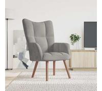 sephironlbb Chaise de Relaxation en Velours Gris Clair avec Dossier capitonné, Assise Moelleuse 61,5x69x95,5 cm, Pieds en Bois d'hévéa Massif Stable pour Salon Bureau Chambre détente