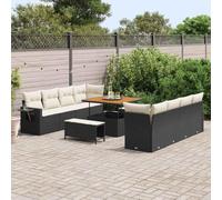 sephironlbb Ensemble canapé Jardin 11 pcs en polyrotin Noir crème avec Coussins modulaires, Table réglable en Acacia pour terrasse Balcon Patio, mobilier extérieur résistant UV et Rangement Pratique