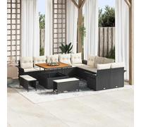 sephironlbb Ensemble canapé Jardin 13 pcs Noir crème en Poly rotin avec Coussins Mousse, Cadre Acier Enduit, modules modulaires pour Salon extérieur terrasse Balcon