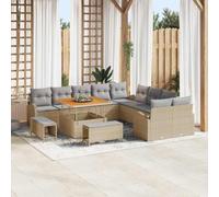 sephironlbb Ensemble canapé Jardin 13 pièces Beige Gris Clair en Poly Rattan et Bois d'acacia Massif avec Coussins modulaires pour terrasse Balcon Patio détente réception apéritif Piscine