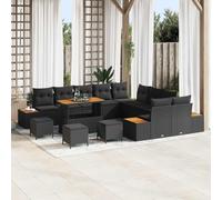 sephironlbb Ensemble canapé Jardin 14 pcs en Poly rotin Noir avec Coussins, modules d'angle et Table, mobilier extérieur résistant aux UV pour terrasse, Balcon, Patio et pergola détente