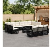 sephironlbb Ensemble canapé Jardin 14 pcs Noir Blanc crème polyrotin résistant mobilier extérieur modulable Confortable avec Coussins Amovibles pour terrasse Patio réception Repas détente