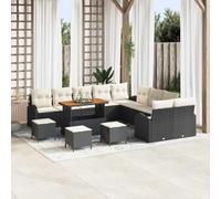 sephironlbb Ensemble canapé Jardin 14 pcs Noir crème avec Coussins modulaires, Table en Bois d'acacia, Rangement intégré, pour terrasse, Balcon, Piscine, pergola et détente en extérieur