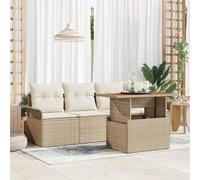 sephironlbb Ensemble canapé Jardin 5 pcs Beige crème polyrotin Acier Bois Acacia modulable Salon extérieur terrasse Balcon détente Repas convivialité