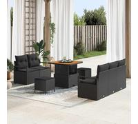 sephironlbb Ensemble canapé Jardin 8 pcs Noir avec Coussins modulables, Salon extérieur en Poly Rattan et Bois d'acacia, Banquette Confortable pour terrasse, Balcon, Patio et pergola