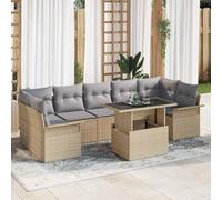 sephironlbb Ensemble canapé Jardin modulable 8 pcs Beige en Poly rotin avec Coussins, mobilier extérieur pour terrasse Balcon Patio, Table Basse, fauteuils, idéal détente Conversation réception