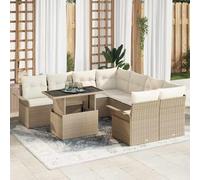 sephironlbb Ensemble canapé Jardin modulable 9 pcs Beige Poly rotin avec Coussins, Table Basse, mobilier extérieur pour terrasse Balcon Patio, Salon détente Repas Conversation réception