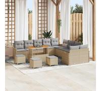 sephironlbb Ensemble canapé Salon Jardin 14 pcs en Poly rotin Beige Gris Clair avec Coussins Confortables, modules détente, accoudoirs arrondis et Rangement