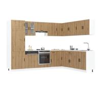 sephironlbb Ensemble d'armoires de Cuisine 14 pcs Porto Bois d'ingénierie chêne Artisanal Meuble Rangement avec tiroir Porte Tablette pour Vaisselle ustensile et casseroles
