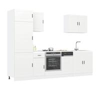 sephironlbb Ensemble de 7 Meubles de Cuisine Porto en Bois d'ingénierie Blanc avec Armoire, Placard, tiroir, étagère, Buffet et desserte pour Rangement optimisé, et Organisation Pratique