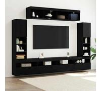 sephironlbb Ensemble meuble TV 6 pcs en bois d'ingénierie chêne noir avec 18 étagères, 4 portes, éclairage LED intégré pour salon séjour chambre, rangement multimédia optimisé et design mural suspendu