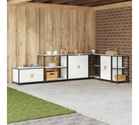 sephironlbb Étagère de Cuisine HATTEM Blanc en Acier 90 x 50 x 92 cm Meuble Rangement avec Tablettes Bois pour Organisateur Cuisine Buffet Desserte Vaisselier Placard