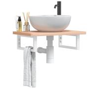 sephironlbb Étagère de Vasque Murale en Acier Blanc avec Plateau Bois de hêtre Massif 60x40 cm capacité 100 kg Rangement Salle Bain Suspendu pour Serviette et Accessoires sanitaires