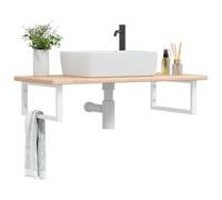 sephironlbb Étagère de Vasque Murale en Acier Blanc et Bois de chêne Massif 100 x 50 cm Support Robuste pour Salle de Bain Rangement Serviette et Accessoires sanitaires