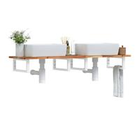 sephironlbb Étagère de Vasque Murale en Acier Blanc et Bois Massif d'acacia 140x40 cm, Support rectangulaire Stable, Rangement Salle de Bain pour Serviette, cosmétique et Accessoires sanitaires