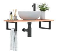 sephironlbb Étagère de Vasque Murale en Acier Noir et Bois de chêne Massif 80x40 cm, Support rectangulaire Robuste pour Salle de Bain, Rangement Pratique pour Serviette et Accessoires sanitaires