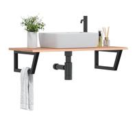 sephironlbb Étagère de Vasque Murale en Acier Noir et Bois de chêne Massif Verni 100x50 cm capacité 100 kg Rangement Salle de Bain pour Serviette cosmétique et Accessoires Suspendus