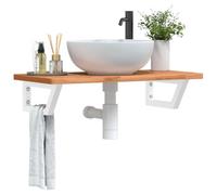 sephironlbb Étagère Murale pour Vasque en Acier Blanc avec Plan de Travail en Bois de hêtre Massif 80x40 cm, Support trapèze Robuste pour Salle de Bain