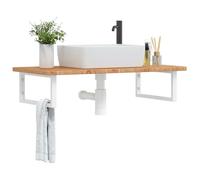 sephironlbb Étagère Murale pour Vasque en Acier Blanc avec Plateau en Bois de chêne Massif Verni 100x50 cm, Support Robuste pour Salle de Bain, Rangement Pratique pour Serviette et Accessoires
