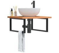 sephironlbb Étagère Murale pour Vasque en Acier Noir et Bois Massif de hêtre 60x60 cm, Support Robuste pour Salle de Bain, Rangement Pratique pour Serviette et Accessoires sanitaires