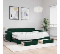 sephironlbb Lit de jour extensible avec tiroirs, velours vert foncé, 80 x 200 cm, design 2 en 1, avec 2 matelas en mousse, cadre en bois métallique robuste