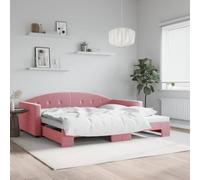 sephironlbb Lit de jour extensible rose 100 x 200 cm en velours, canapé-lit 2 en 1 avec coffre à roulettes pour invités, cadre en métal en bois stable, design moderne, meubles polyvalents
