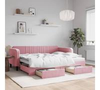 sephironlbb Lit de jour extensible rose 90 x 200 cm, canapé-lit en velours avec 2 tiroirs, lit d'appoint polyvalent pour salon et chambre à coucher, design moderne
