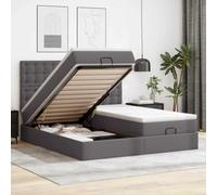 sephironlbb Lit ottoman avec matelas, gris, 200 x 200 cm, lit double en cuir synthétique avec tête de lit, grand espace de rangement et matelas à ressorts ensachés pour un sommeil réparateur