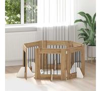 sephironlbb Lot de 6 barrières pour chien avec supports en métal et chêne artisanal - 60 x 60 cm - Pliable et portable - Pour intérieur - Enclos, enclos pour chiot et animal de compagnie