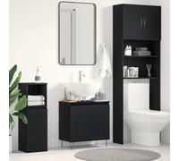 sephironlbb Meuble lavabo chêne Noir 58 x 33 x 60 cm, Armoire Salle de Bain compacte avec Rangement, Porte affleurante, Pieds Acier, idéal pour Vasque évier Toilette, Organisateur Pratique et Moderne