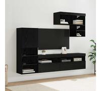 sephironlbb Meubles TV muraux 6 pcs en Bois d'ingénierie chêne Noir avec étagères, tiroirs, Portes et niches pour Rangement multimédia Salon séjour Chambre