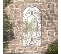 sephironlbb Miroir de jardin sable 100 x 45 cm en fer avec effet rouille - Miroir mural d'extérieur pour jardin et terrasse - Miroir décoratif durable avec trou pré-percé pour un montage facile