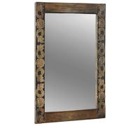 sephironlbb Miroir mural marron noyer 70 x 50 cm en bois et verre avec cadre sculpté, montage flexible horizontal et vertical, idéal pour salle de bain, couloir, chambre à coucher et salon