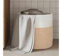 sephironlbb Panier de rangement marron blanc en coton et polyester Ø 40 x 35 cm tressé pliable avec poignées pour jouets, linge, vêtements, rangement, salon, chambre à coucher, bureau