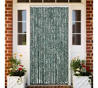 sephironlbb Rideau vert blanc 100 x 220 cm chenille en polypropylène pour porte de balcon, porte de terrasse, chambre à coucher avec crochets inclus montage sans perçage, moustiquaire filet