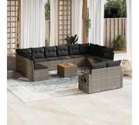 sephironlbb Salon de Jardin 13 pièces Gris en résine tressée avec Coussins, Table Bois d'acacia, modules avec Rangement et Housse, mobilier terrasse Balcon Patio pour détente et Repas