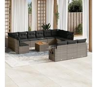 sephironlbb Salon de Jardin 14 pièces Gris en résine tressée avec Coussins, Ensemble modulable pour terrasse Patio Balcon, mobilier extérieur avec Table Bois et Rangement intégré