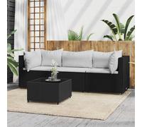 sephironlbb Salon de Jardin 4 pcs Noir en résine tressée avec Coussins Blancs, canapé d'angle et Central modulable, Table Basse en Verre trempé, mobilier extérieur pour terrasse Balcon Patio détente