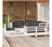 sephironlbb Salon de jardin 9 pcs en bois de pin massif blanc avec coussins anthracite ensemble modulable canapé fauteuil table pour terrasse balcon patio convivial et détente en famille ou entre amis