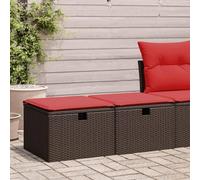 sephironlbb Salon de Jardin modulable en résine tressée Marron avec Coussins Rouges, 2 tabourets avec Rangement, idéal pour terrasse Balcon Patio Repas détente Conversation