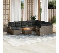 sephironlbb Salon Jardin 11 pièces Gris en résine tressée avec Coussins, Ensemble modulable pour terrasse, Balcon, Coin Lounge avec Table Bois Acacia, fauteuils, Banquette et Rangement Pratique