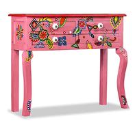 sephironlbb Table Console en Bois de manguier Massif Peint à la Main Rose Multicolore avec 4 tiroirs, Meuble de Rangement élégant pour Salon séjour entrée, Design rétro décoratif Pratique et Robuste