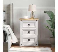 sephironlbb Table de Chevet Corona Blanc en pin Massif 45 x 35 x 64 cm avec 3 tiroirs, Meuble de Rangement Compact pour Chambre, Salon, entrée, Bureau, Console Pratique et Design épuré