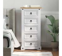 sephironlbb Table de Chevet Corona Blanc en pin Massif 53 x 39 x 103 cm avec 5 tiroirs Rangement Compact pour Chambre Nuit Salon entrée Bureau Meuble Console