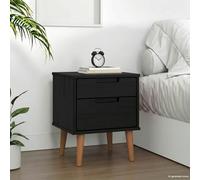 sephironlbb Table de Chevet MOLDE Noir en Bois de pin Massif 40 x 35 x 48 cm avec 2 tiroirs Rangement Pratique pour Chambre Salon dortoir Compact et organisé
