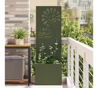 sephironlbb Toile brise-vue de jardin vert olive en acier laminé à froid 50 x 150 cm avec incrustations décoratives pour terrasse et jardin, surface mate pour une ambiance sans éblouissement