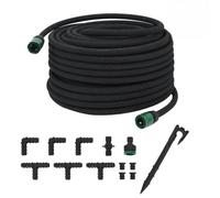 sephironlbb Tuyau d'arrosage goutte à goutte - Noir - 1,5 cm - 50 m - En caoutchouc - Système d'arrosage flexible avec raccord et accessoires - Pour terrasse, balcon, parterre et serre - Peu